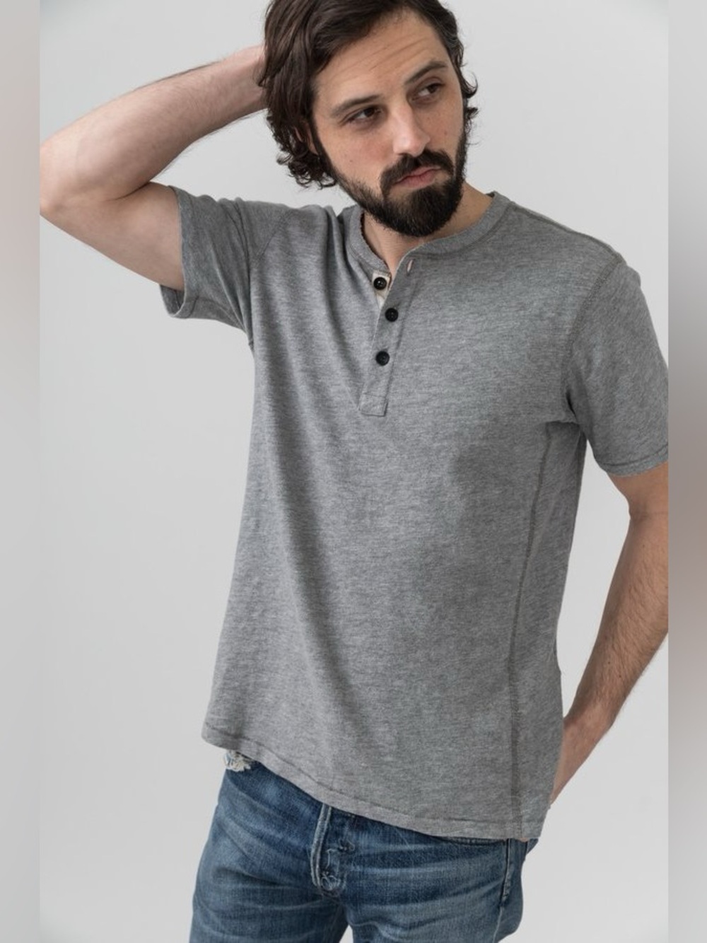 Rag & Bone cotton slub Henley 3 button light weight comfort shirt luxury sz lg